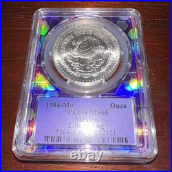 1984 Mo-1oz Silver Mexico Libertad Lettered Edge PCGS MS 66 TraderBea