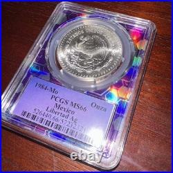 1984 Mo-1oz Silver Mexico Libertad Lettered Edge PCGS MS 66 TraderBea