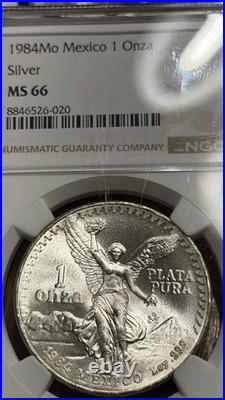 1984 Mo MEXICO. 999 SILVER LIBERTAD 1 ONZA NGC MS 66 Great Eye Appeal Free Ship