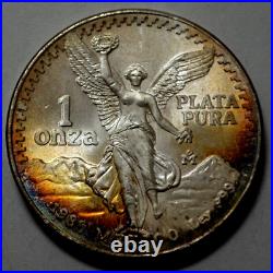 1985 1 Oz 999 SILVER MEXICO Libertad Pura Plata Monster Natural Toning Coin Rare