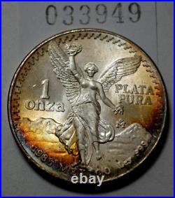 1985 1 Oz 999 SILVER MEXICO Libertad Pura Plata Monster Natural Toning Coin Rare