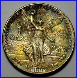 1985 1 Oz 999 SILVER MEXICO Libertad Pura Plata Natural Monster Toning Coin, Rare