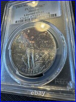 1985-MO Mexico Libertad 1 Onza Silver Coin, Monster End Roll Toner PCGS MS-67