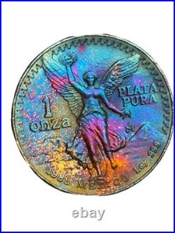 1985 Mexico 1 oz Silver Libertad BU Monster toned Rainbow