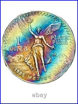 1985 Mexico 1 oz Silver Libertad BU Monster toned Rainbow 1985 Mexico 1 oz Silver Libertad BU Monster toned Rainbow