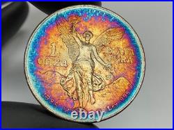 1985 Mexico Libertad Silver 1 Onza Amazing Rainbow Bullseye MONSTER TONED TONER