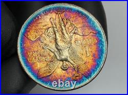 1985 Mexico Libertad Silver 1 Onza Amazing Rainbow Bullseye MONSTER TONED TONER