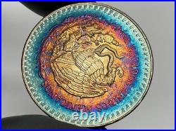 1985 Mexico Libertad Silver 1 Onza Amazing Rainbow Bullseye MONSTER TONED TONER