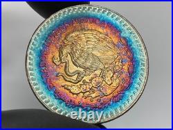 1985 Mexico Libertad Silver 1 Onza Amazing Rainbow Bullseye MONSTER TONED TONER