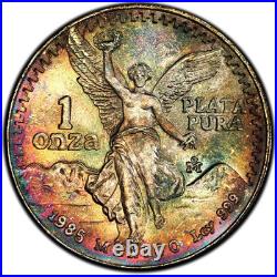 1985 Mexico Onza Libertad Silver 1oz. 999 PCGS MS67 Rainbow Toned Plata Pura GEM