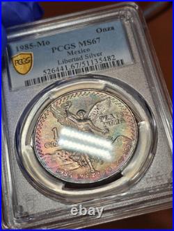 1985 Mexico Onza Libertad Silver 1oz. 999 PCGS MS67 Rainbow Toned Plata Pura GEM