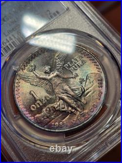 1985 Mexico Onza Libertad Silver 1oz. 999 PCGS MS67 Rainbow Toned Plata Pura GEM