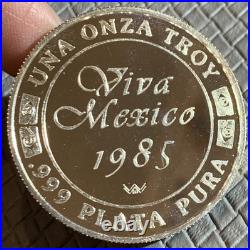 1985 Mexico Proof Cameo Silver Coin, 1 Oz