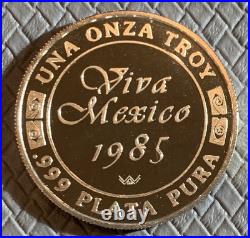 1985 Mexico Proof Cameo Silver Coin, 1 Oz