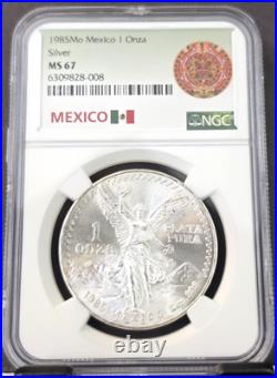 1985 Mexico Silver 1 Onza Libertad Ngc Ms 67 Rare High Grade Gem Bu 1 Oz