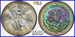 1985 Mexico Silver Libertad Onza PCGS MS66 Neon Rainbow Toned Insane Toning