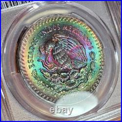 1985 Mexico Silver Libertad Onza PCGS MS66 Neon Rainbow Toned Insane Toning