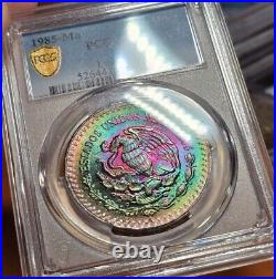 1985 Mexico Silver Libertad Onza PCGS MS66 Neon Rainbow Toned Insane Toning