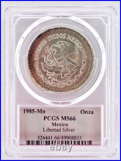 1985-Mo MEXICO 1 Onza Libertad Silver PCGS MS66 (Bottom Label)