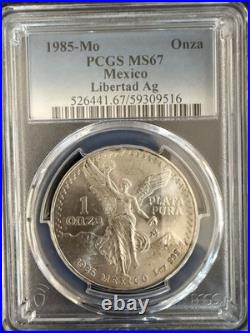 1985 Mo Mexico 1 Onza. 999 Fine Silver Libertad Coin PCGS Graded MS67