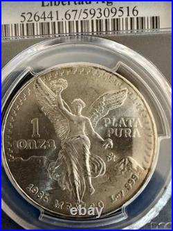 1985 Mo Mexico 1 Onza. 999 Fine Silver Libertad Coin PCGS Graded MS67