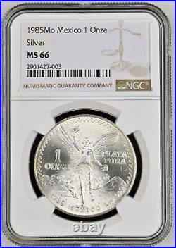1985-Mo Mexico Onza Libertad Silver Coin, NGC MS66, Pure. 999 Silver