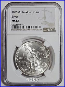 1985 Mo Mexico Silver Libertad Onza NGC MS66