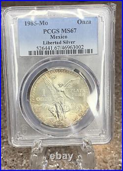 1985-Mo PCGS MS67 Mexican Libertad Silver Onza 1oz Mexico Toned