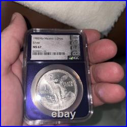 1985Mexico Silver 1oz Libertad MS67 NGC Purple Core Bert