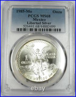 1985Mo 1-ONCE MEXICO LIBERTAD WINGED VICTORY PCGS MS68 RARITY R4 HIGHEST GRADES