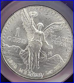 1985Mo Mexico 1 Onza Silver Libertad NGC MS65.999 Plata Pura 1 oz Silver Coin