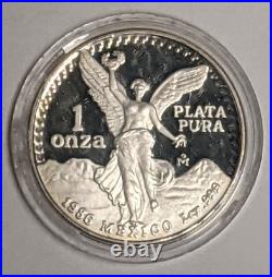 1986 1 oz. 999 Fine Silver Libertad Proof with Box 30K Mintage 1986 1 oz. 999 Fine Silver Libertad Proof with Box 30K Mintage