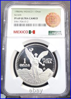 1986 Mexico Silver 1 Onza Libertad Ngc Pf 69 Ultra Cameo Gem Proof Rare 1 Oz