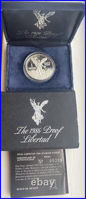 1986 Mexico Silver 1 oz Libertad Proof Coin with Box COA High Grade
