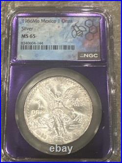 1986 Mo Mexico 1 Onza Silver Libertad NGC MS65 Purple Core 1986 Mo Mexico 1 Onza Silver Libertad NGC MS65 Purple Core