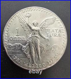 1987 Mexico 1 Onza Libertad. 999 Fine Silver BU/UNC Natural Toning