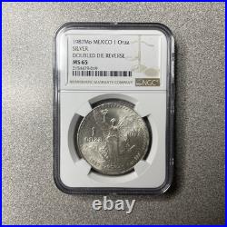 1987 Mexico Silver Libertad 1 Onza Ngc Ms 65 Scarce Doubled Die Gem Bu 1 Oz