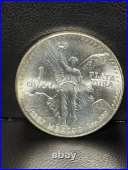 1987 Mo Edge Lettering Silver 1 oz Libertad Onza Mexico Coin