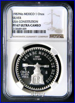 1987 Mo Mexico 1 Onza Silver US Constitution PF67 UCAM NGC