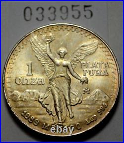 1989 1 Oz 999SILVER MEXICO Libertad Pura Plata Limited Ed. Coin Round Nat. Toning