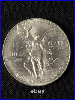 1989 MEXICO, MEXICAN NO DOT 999 Fine Silver Libertad Ounce Oz
