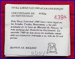 1989 Mexico Onza Libertad 1 oz. 999 Silver Proof Complete with COA