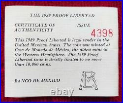 1989 Mexico Onza Libertad 1 oz. 999 Silver Proof Complete with COA