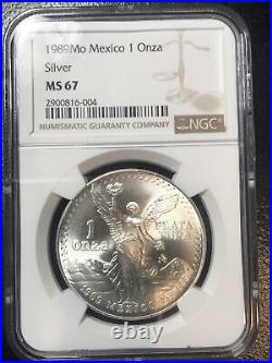 1989-Mo Mexico Silver Libertad 1 Onza NGC MS67
