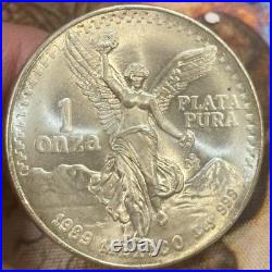 1989 Mo Silver 1 oz Libertad Onza Mexico Coin Toned Blast White GLOSSY NO DOT