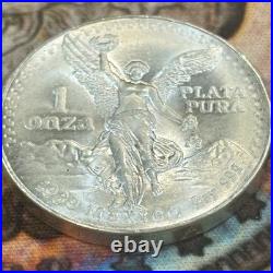 1989 Mo Silver 1 oz Libertad Onza Mexico Coin Toned Blast White GLOSSY NO DOT
