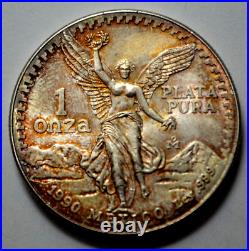 1990 1 Oz 999 SILVER MEXICO Libertad Pura Plata Lim. Rare Coin Round Nat. Toning
