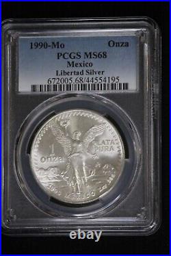 1990-Mo Mexico 1 oz Silver Libertad MS68 PCGS ONLY 8 HIGHER