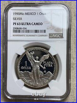 1990-Mo Mexico Proof Silver Libertad 1oz Silver Coin NGC PF 63 Ultra Cameo