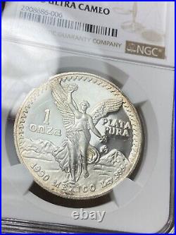 1990-Mo Mexico Proof Silver Libertad 1oz Silver Coin NGC PF 63 Ultra Cameo